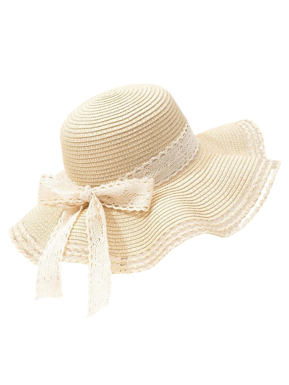 9160 Summer Bow Tie Straw Hats Wide Brim Foldable Sun Protection Floppy